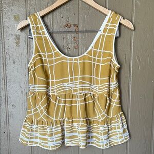 Anthropologie Harlyn Mustard Grid Pattern Top